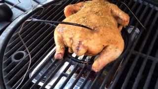 Smoking a whole chicken on the akorn char griller grill [upl. by Ahtelahs]