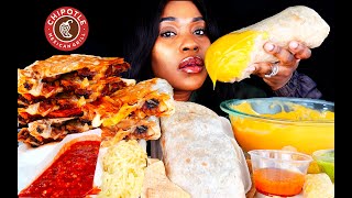 ASMR MUKBANG CHIPOTLE GIANT BURRITOS CHEESE STEAK QUESADILLA  CHEESE SAUCE  ASMR EATING ASMR FOOD [upl. by Iralav837]