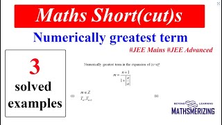 Math Shortcuts  Binomial  Numerically greatest term  3 solved examples Hindi Jee [upl. by Annoik866]