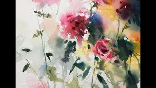 Flowers Watercolor painting fantasy illustration demonstration 2x speed [upl. by Anstice]