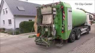 Müllabfuhr leert Mülleimer  Trommel  Garbage Truck at work in Germany [upl. by Yddub]