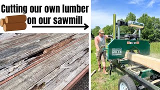 DIY Hay Wagon Rebuild Harvesting Trees amp Cutting Our Own Lumber on the Sawmill woodlandmills [upl. by Felty982]