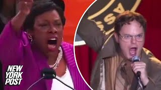 NEA president mocked for copying The Office character Dwight Schrute in totally unhinged speech [upl. by Lledra779]