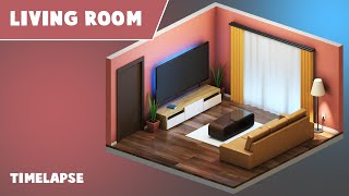 Isometric Living Room  3ds max Timelapse [upl. by Saihtam]