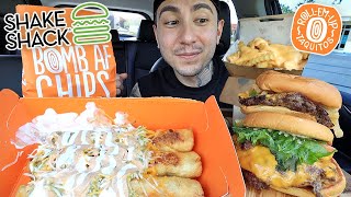 MUKBANG EATING SHAKE SHACK KOREAN CHEESEBURGER DOUBLE CHEESEBURGER LOADED TAQUITOS CHEESE FRIES ASMR [upl. by Arela]