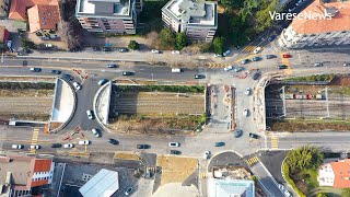 Due ponti per una maxi rotonda Largo Flaiano a Varese visto dal drone [upl. by Aciretehs211]