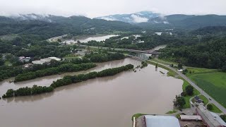 Vermont Flooding See aerial video of Winooski River flooding in WillistonRichmond and Essex Jun [upl. by Yelrah]