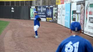 RA Dickey Throwing Knuckleballs to Jays Bullpen Catcher Alex Andreopoulos 2 [upl. by Issim701]