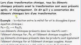 cours seconde  ch5 éléments chimiques  I3 conservation de lélément chimique [upl. by Anirol763]