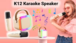 Portable Handheld K12 Karaoke Bluetooth Speaker with 2 Microphone Set Singing Party Music Beige [upl. by Zedecrem879]