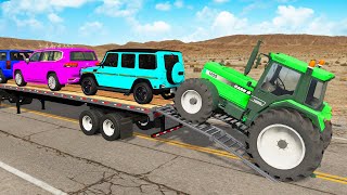 Double Flatbed Trailer Truck vs Speedbumps Train vs Cars  Tractor vs Train BeamngDrive 34 [upl. by Annaul403]