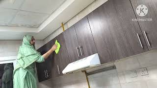 how to remove THICK GREASE from KITCHEN WALLS amp CABINETS  fullday busy  dubaimomvlog [upl. by Samau]