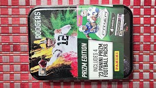 2023 Panini Prizm Football Rip  Aaron Rodgers Tin  4 Packs  BlackWhite Checkerboard Prizm Hit [upl. by Prospero23]