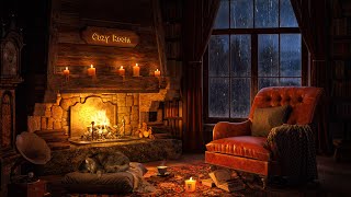 Cozy Reading Ambience with Smooth Jazz  Relaxing Rain amp Fireplace Sounds to Studying Sleeping 4K [upl. by Cesar]