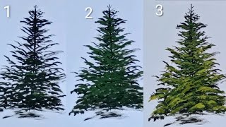 Lesson1 How to paint Pine tree with acrylics In 3 Easy StepsStep by step tutorial for Beginners [upl. by Kensell]