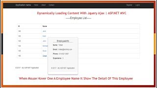 Dynamically Loading Content With Jquery Ajax  ASPNET MVC [upl. by Cranston]