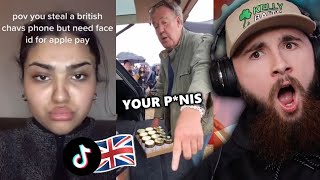 AMERICAN Reacts to RISKY British Humor TikToks this might get deleted [upl. by Almire]