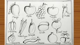 How to draw fruits and vegetablesFruits and vegetables drawing for kids [upl. by Laveen]