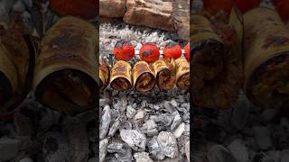 Patlıcan Sarma nature outdoorcooking meat shortsvideo woods chef [upl. by Rothenberg472]