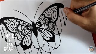 Como desenhar BORBOLETA TATTOO passo a passo ARTEECIABRASIL [upl. by Bergh]