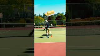 🎾TRYING FEDERER SLICE BACKHAND BUTTER technique using the Tfight 305 shorts tennis [upl. by Spevek]