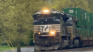 NS 1098 SD70ACE leads NS 23G through Manville NJ with NS 4005 and nice crew 4212024 [upl. by Porcia]