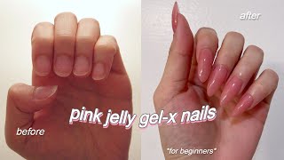 cute  simple pink jelly nails 💗 gelx nails tutorial for beginners [upl. by Sugna534]