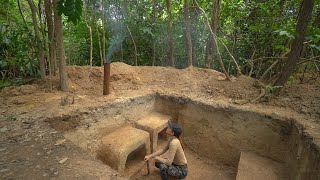 24 Days I building Underground Bushcraft shelter Secret cave Rainy Season Bushcraft [upl. by Aicnarf]