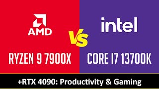 RYZEN 9 7900X vs CORE I7 13700K  Productivity amp Gaming RTX 4090 [upl. by Amlez259]