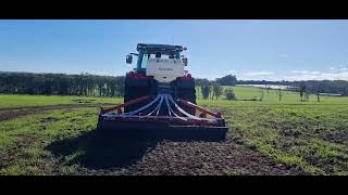 YongXiang pneumatic seeder attached on power harrow sowing grass seeds in Australia [upl. by Naivatco]