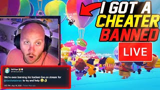 I GOT A CHEATER BANNED LIVE ON FALL GUYS [upl. by Laekim103]