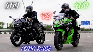 KAWASAKI NINJA 500 vs KAWASAKI NINJA 400 drag race🔥 first on YouTube [upl. by Ivanna592]