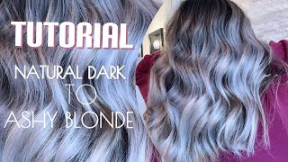 TUTORIAL  DARK HAIR TO ASHY BLONDE  FOILAYAGE  ROOT SHADOW  FORMULATION [upl. by Lally217]