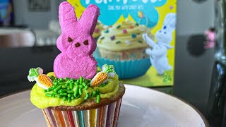 Funfetti Easter Cupcakes ASMRish With Bunny Peeps On Top [upl. by Marve]