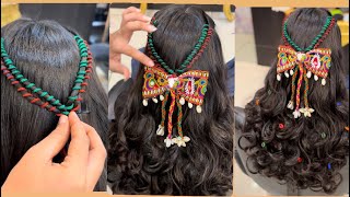 EASY and UNIQUE Thread and Less hairstyle  Navratri trending hairstyles 2024 for Garba night [upl. by Ahsiemak]