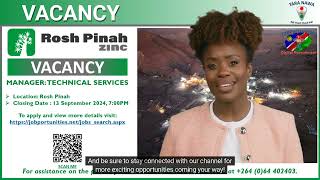 👩‍💻⚙️👨‍💻Vacancy Rosh Pinah Zinc Manager Technical Services Closing Date 13 Sep 2024 [upl. by Carrie605]