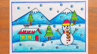 Winter Season Drawing Easy  How to Draw Winter Season Scenery Easy step by step  Winter Drawing [upl. by Charron242]