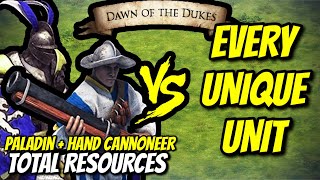 PALADIN  HAND CANNONEER vs EVERY UNIQUE UNIT Total Resources  AoE II DE [upl. by Anaitit]