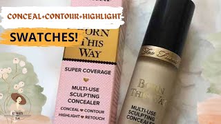 “Full Coverage Concealer Review Too Faced Born This Way MultiUse Sculpting Concealer  Swatches💕 [upl. by Yob]