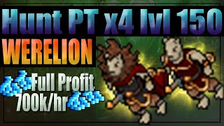 TIBIA Hunt WereLion PT x4 lvl 150 Melhor PROFIT do lvl Profit 700khora  EXP 28kkhora [upl. by Ramsey]