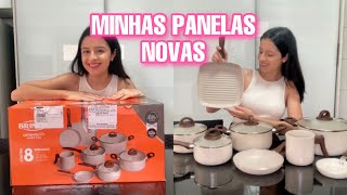 ABRINDO JOGO DE PANELAS BRINOX BRANCAS CURA DAS PANELAS CERAMIC LIFE PANELAS BONITAS [upl. by Nyleahs]