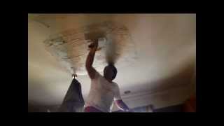 Plastering Repair of Large Hole in Plasterboard Ceiling [upl. by Lennod]