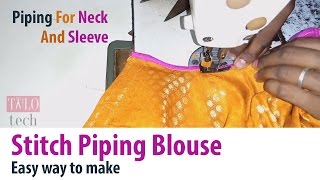 How to stitch piping for blouse in Tamil blouse neck piping stitching attach tailoring Classes [upl. by Blackwell]