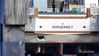 Norderney Inselfähre FRISIA III DMZJ IMO 9732450 Schwimmdock Emder Werft Emden floating dock ferry [upl. by Shayla88]