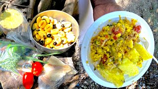 RIVERCOOKING ROAST YAM AND ACKEE AND SALT FISH [upl. by Clarkson]