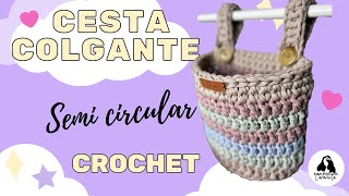 Cómo hacer una CESTA COLGANTE Semicircular en Trapillo y al Crochet 🧶 [upl. by Lieberman]