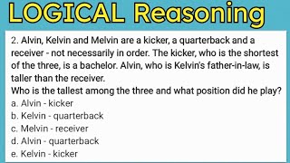 Logical Reasoning 2 Alvin Kelvin amp Melvin are a kicker a quarterback and a receiver [upl. by Llenrag]