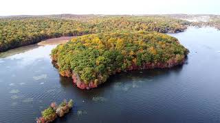 Fall Colors Flight around Liffy Island Lake Hopatcong NJ [upl. by Nahtad]