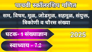 सम विषम मूळ जोडमूळ सहमूळ संयुक्त त्रिकोणी व चौरस संख्या  पाचवी स्कॉलरशिप गणित  स्वाध्याय 72 [upl. by Bobbee]