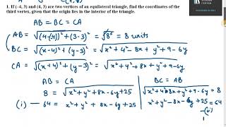 1 If –4 3 and 4 3 are two vertices of an equilateral triangle find the coordinates of the th [upl. by Cuthbertson407]